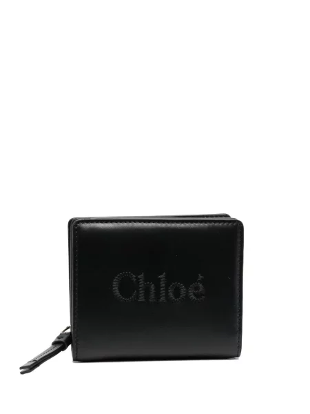 Portofel Chloé cu broderie din piele negru