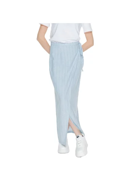 Długa lniana spódnica maxi Vero Moda z wysoką talią niebieska