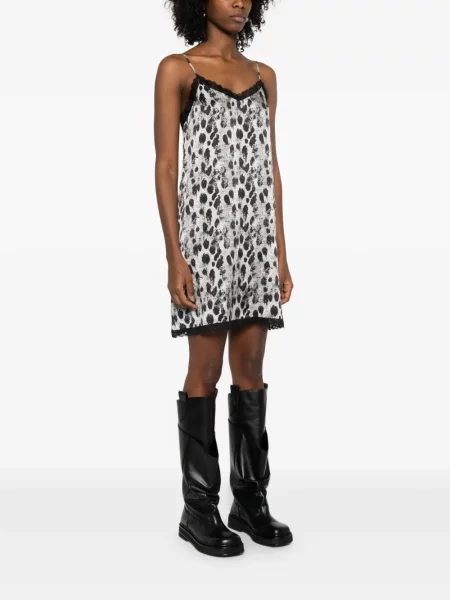 Rochie mini R13 cu imagine cu model leopard din dantelă