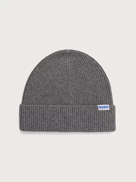 HUGO Blue beanie pentru bărbați cu lână gri