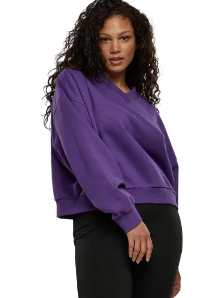Pulover Urban Classics z V-izrezom obrezano vijolična