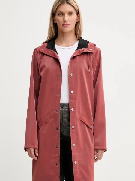 Яке Rains Long Jacket розово преходен модел червено