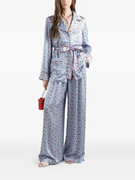 Šilkinės gėlėtos raštuotos kelnės Dolce & Gabbana mėlyna