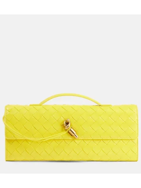 Usnjena pisemska torbica Bottega Veneta rumena