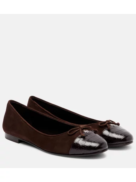 Șapcă Tory Burch din piele de căprioară maro