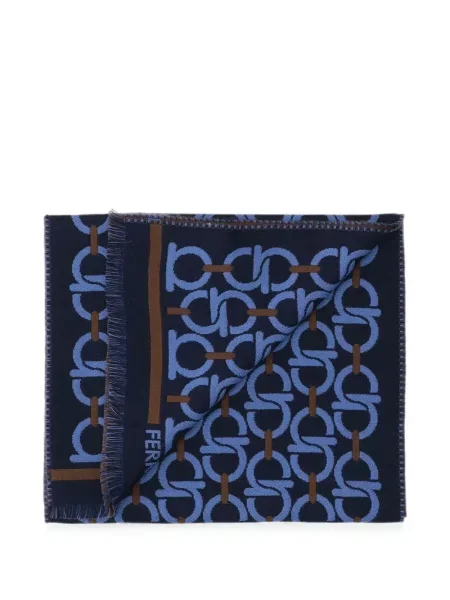 Fular Ferragamo cu franjuri albastru