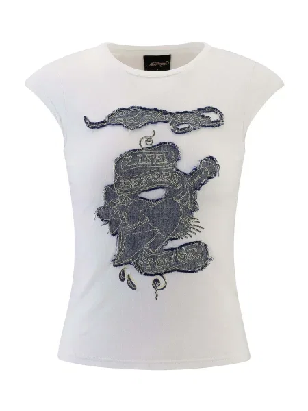 Ed Hardy Tricou Life Before Honor albastru denim alb