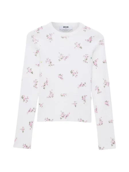 Top Msgm cu model floral tricotate cu imagine alb