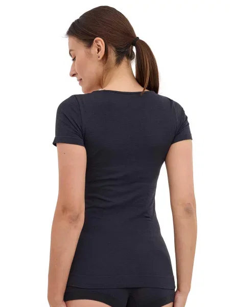 Koszulka krótki rękaw z wełną Brubeck COMFORT MERINO czarna