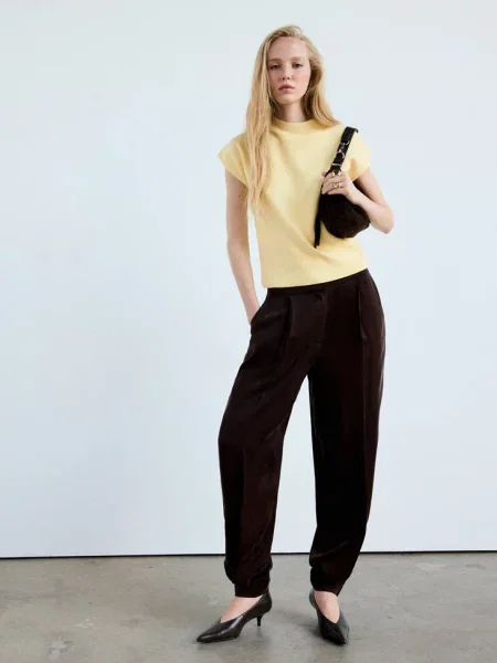 Sweter z dzianiny z krótkim rękawem waniliowy Kobieta XXS MANGO