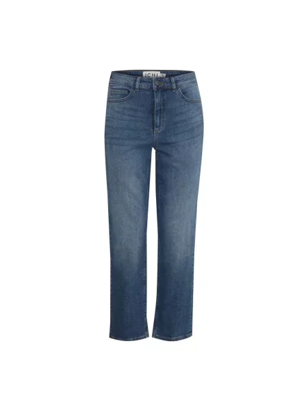 Proste jeansy Ichi z wysoką talią o krotszym kroju niebieskie