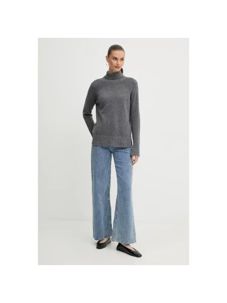 Twinset sweter wełniany z golfem szary