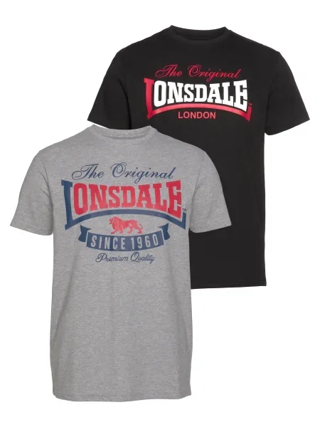 LONSDALE Tricou albastru / gri amestecat / roșu / negru alb