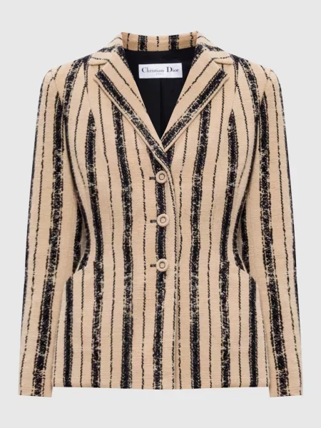 Твідовий жакет з шовком в смужку Christian Dior бежевий