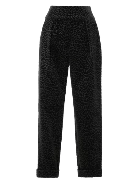 Pantaloni Temperley London de catifea cu imagine cu model leopard negru