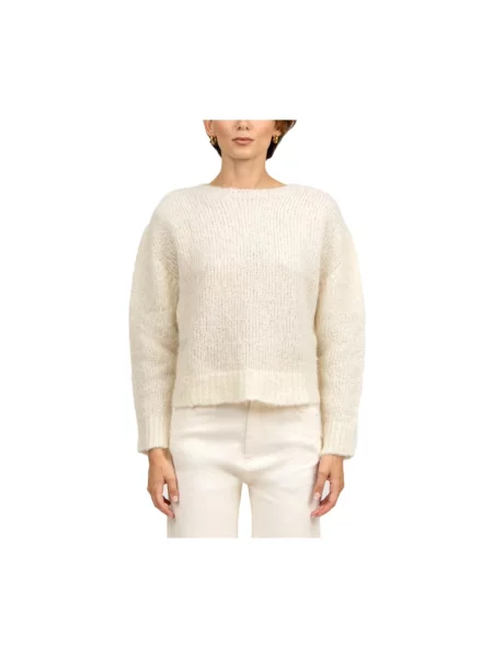 Sweter Tela z alpaki z okrągłym dekoltem biały