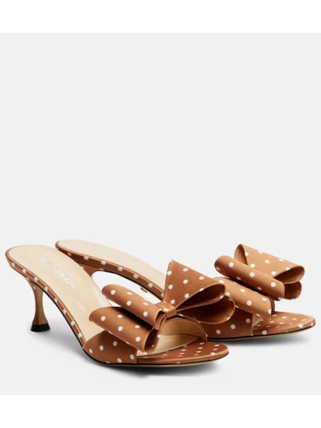 Papuci tip mules Mach & Mach din satin cu buline maro