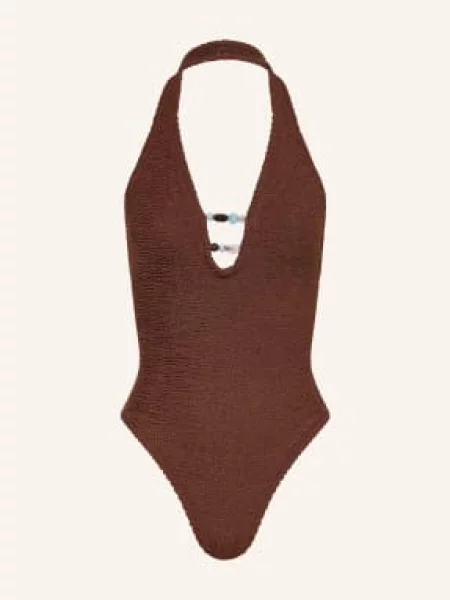 Hunza G Plavky S Vázáním Za Krkem Adirana S Ozdobnými Perličkami hnědá / světle růžová / tmavě modrá