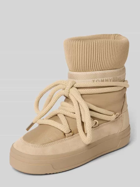Kozaki z dodatkiem skóry Tommy Hilfiger beżowe
