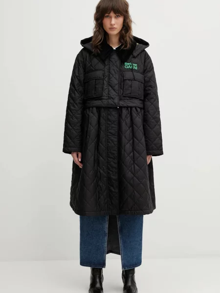 Barbour geacă x Ganni Peplum Quilted de tranziție oversize negru