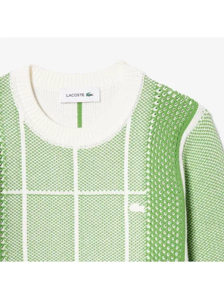 Lacoste Sweter Z Okrągłym Dekoltem Ze Wzorem Regular Fit zielony