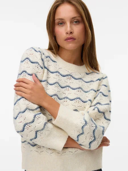 VERO MODA Pulover VMLEONOR ecru / mornarska