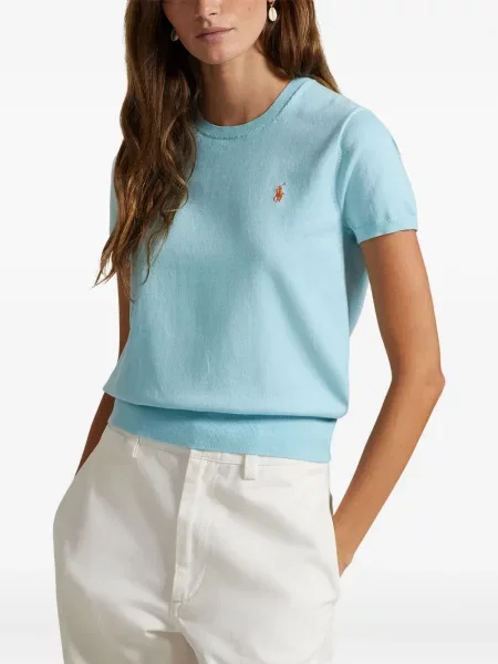 Iš natūralios odos trumpas dryžuotos polo marškinėliai Polo Ralph Lauren pilka
