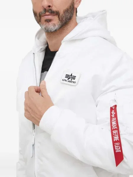 Geacă bomber Alpha Industries cu glugă alb