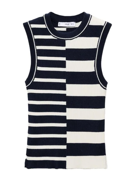 MANGO Top brodat ZUNGA bleumarin alb