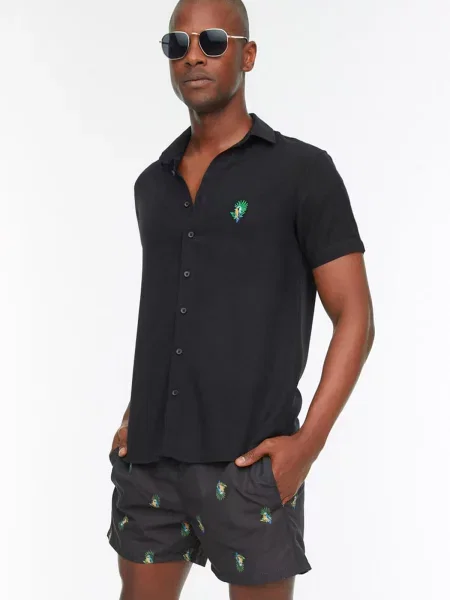 Slip de baie Trendyol cu imprimeu tropical negru