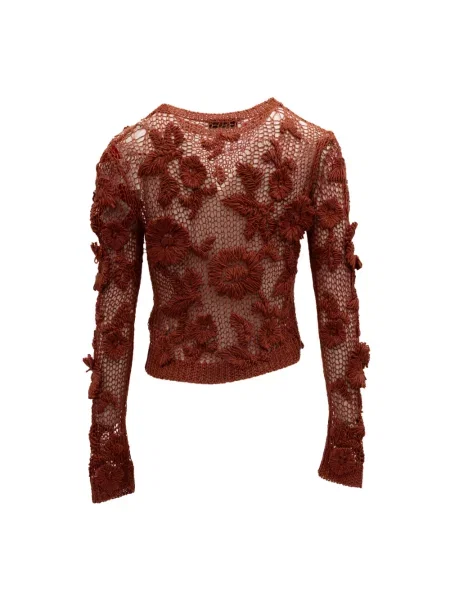 Lniany sweter Valentino Garavani brązowy