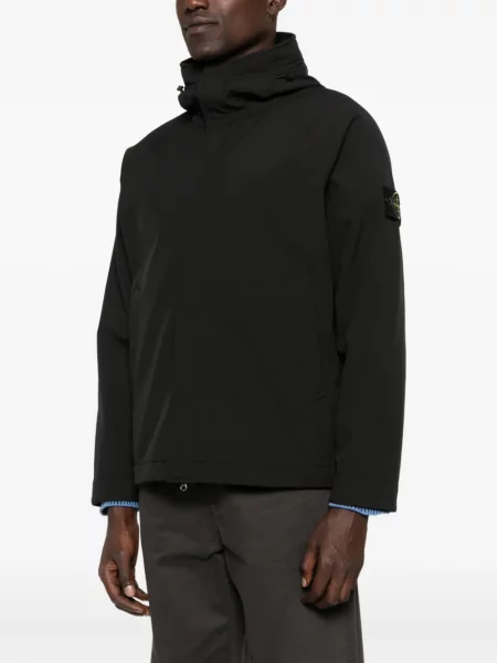 Geacă parka Stone Island cu glugă softshell cu strasuri negru