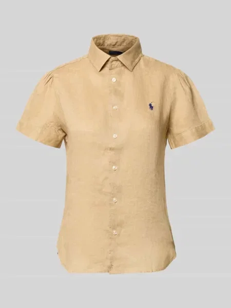 Bluzka lniana o kroju regular fit z czystego lnu Polo Ralph Lauren beżowa