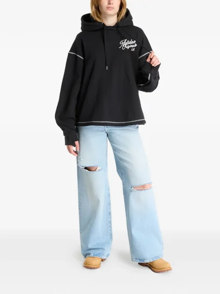 Hanorac cu glugă Adidas cu imagine din piele cu dungi negru