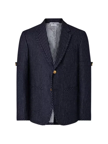 Costum Thom Browne cu dungi de flanelă albastru