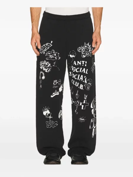 Pantaloni Anti Social Social Club cu imagine alergare negru