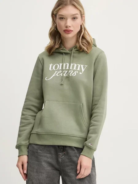 Tommy Jeans bluza z kapturem z nadrukiem zielony
