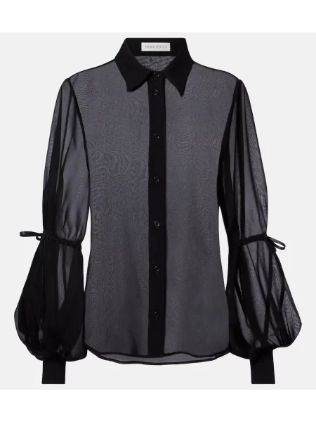 Bluză Nina Ricci de mătase transparente negru