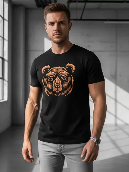 T-shirt z nadrukiem niedźwiedzia Dstreet czarny