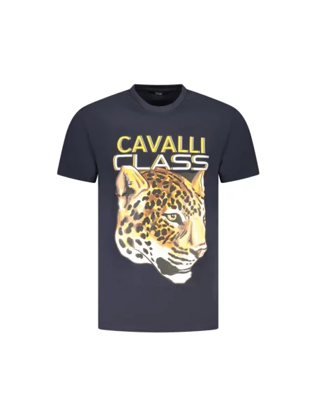 Koszulka Cavalli Class z okrągłym dekoltem niebieska