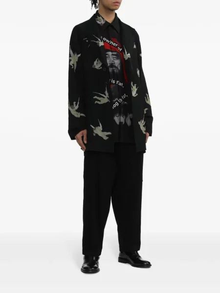Raštuotas vienakrūtis švarkas Yohji Yamamoto juoda