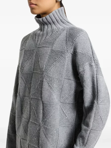 Pulover Peserico cu paiete cu imprimeu geometric gri