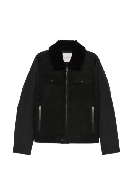 Gulerat geacă Moncler din piele de oaie negru