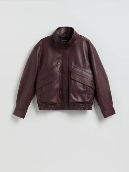 Reserved Geacă din piele ecologică bordo