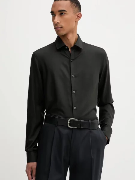 Vlněná košile Calvin Klein slim s klasickým límcem černá