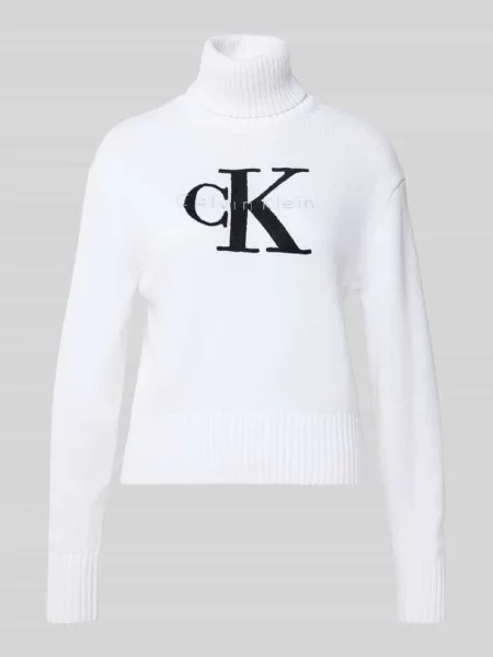 Sweter z dzianiny z golfem model ‘CHENILLE’ Calvin Klein Jeans biały