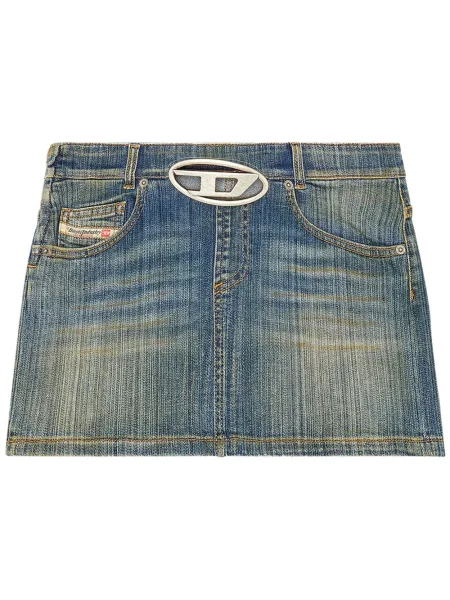 Fustă din denim Diesel cu autograf albastru