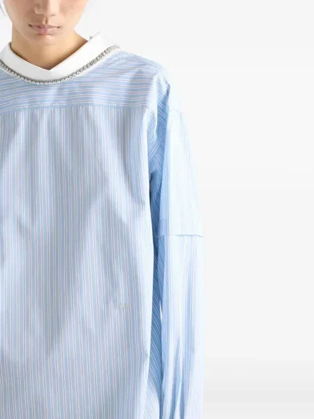Bluză Prada cu broderie cu dungi albastru