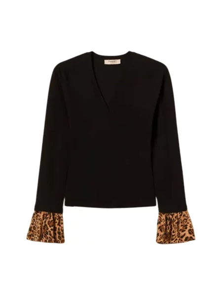 Sweter Twinset z nadrukiem z długim rękawem z nadrukiem zwierzęcym czarny