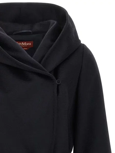 Cu centură palton Max Mara cu glugă albastru